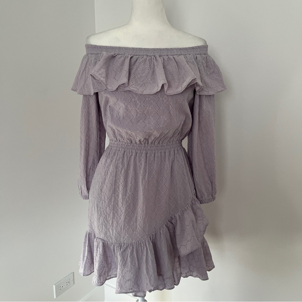 MICHAEL Michael Kors Womens Lavender Off The Shoulder Eyelet Dress Sz XS…